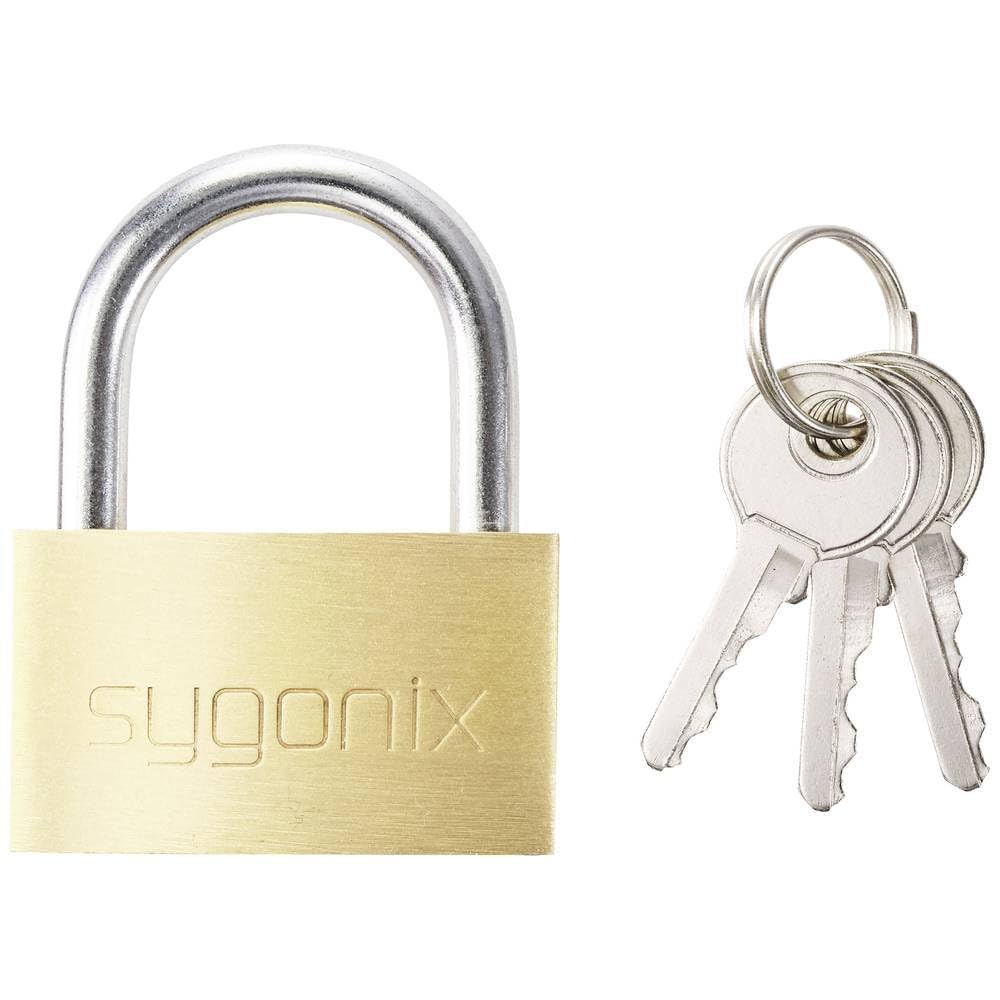 Sygonix SY-5045284 Padlock 39.8 mm Different Locking Golden Yellow Key Lock
