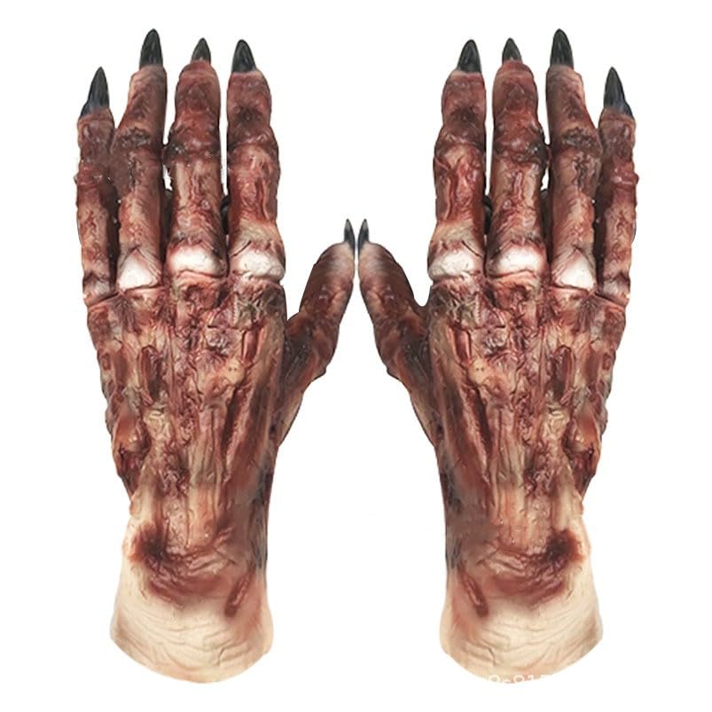 XGOPTS Halloween Werewolf Gloves Halloween Party Scary Demon Gloves Pointed Nails Beast Gloves Realistic Spooky Animal Claws Gloves Festival Cosplay Fancy Party Stage Costume Accessory for Adults