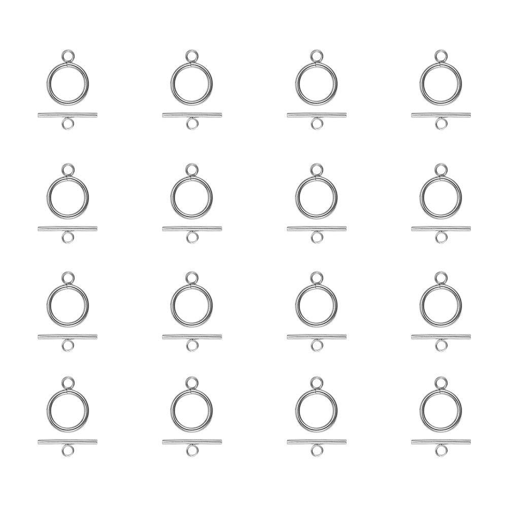 PH PandaHall 30 Sets 304 Stainless Steel Tbar & Toggle Clasps Jewellery DIY Findings Fit Necklace Bracelet Clasp, 20.5x15.5x2mm/23x7x2mm, Hole: 3mm/3mm