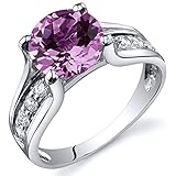 Created Pink Sapphire Solitaire Ring Sterling Silver Rhodium Nickel Finish 2.75 Carats Sizes 5 to 9
