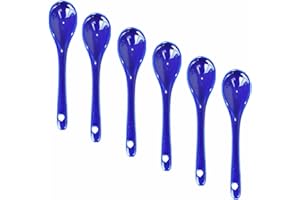 Lotatheta 6 pcs Blue Porcelain Egg Spoons Ceramic Spoons 4.7 inch Coffee Dessert Yogurt Tea Milky Tea