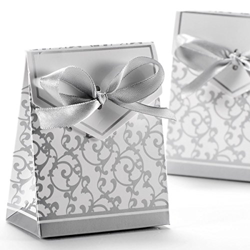 WINOMO 50pcs Gift Boxes with Ribbons Wedding Party Favour Candy Boxes (Silver)