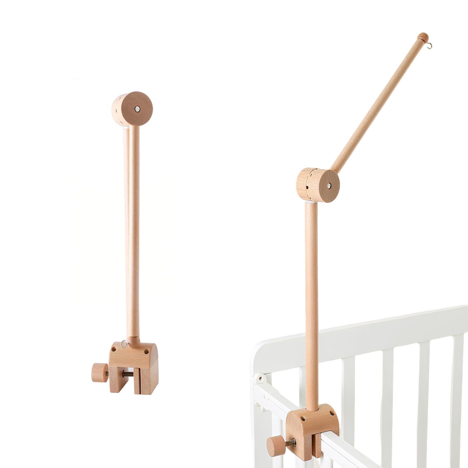 Photo 1 of Natural Wooden Crib Mobile Arm - 360° Adjustable Mobile Arm for Crib, Sturdy Mobile Holder for Crib with Anti-Slip Design, Safe Mobile Hanger for Crib Attachment, Nursery Decor for Baby Boy & Girl