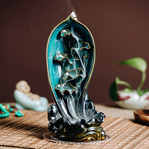 INONE Ceramic Backflow Incense Burner Waterfall Incense Holder, Free 120 pcs Incense Cones