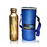 CopperZen 100% Pure Copper Water Bottle, Premium Ayurvedic Health Benefits, Leak Proof, with Insulated Travel Storage Bag & Adjustable Strap (Blue)