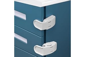 4 Pack Drawer Locks Baby Proofing, Maveek Child Proof Cabinet Locks For 0-12 Month Baby Safety Botton Lock For Drawers Side Furniture Latches Corner Edges (White)