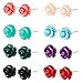 Charisma 8 pairs Stainless Steel Synthetic Turquoise Rose Stud Earrings for Girls Women Assorted Color Earring Set, 6mm