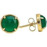 Gempires Round Rose Cut Gemstone Stud Earrings for Women | Gold Plated Hypoallergenic Non Tarnish Crystal Studs | Lightweight Minimal Everyday Earrings for Work Travel and Formal Events