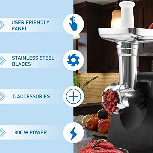 Baulia MG806 Electric Grinder for Home Use, 3 Cutting Blades & Stuffing Tubes, Stainless Steel Meat Mincer for Making Sausages, Chopped Liver, Size #10, Silver (Certified Refurbished)