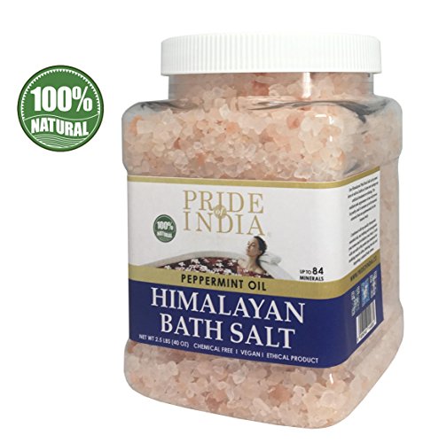 Pride Of India – Himalayan Pink Bathing Salt – Enriched w/ Peppermint Oil and 84+ Natural Minerals, 2.5 Pound (40oz) Jar – Bath Salts, Bath Salts for Women and for Men, BUY 1 GET 50% OFF 2ND UNIT