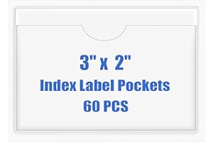 Origin-Joy 60 PCS Self Adhesive Index Card Pockets with Top Open, Clear Plastic Label Holder for Cards of Note, Library and Business, Adhesive Label Pockets & Card Holder (3 x 2 inch)