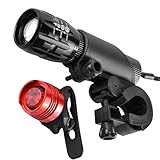 LED Bike Light Set Front and Rear Combinations - Zoomable Aluminum LED Headlight and Tailight with Mount - Waterproof Quick Release Easy Installation for Cycling Safety Torch