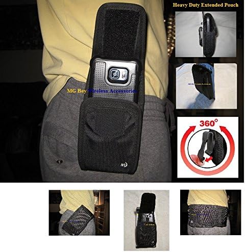 Nite Ize Black Extended Wide Cargo Vertical / Horizontal Rugged Heavy Duty Holster Pouch W/Swivel Belt Clip Fits Samsung Galaxy Note 4 SM-N910 /W/ Otterbox Defender/ Ballistics Maxx Case On Cellphone