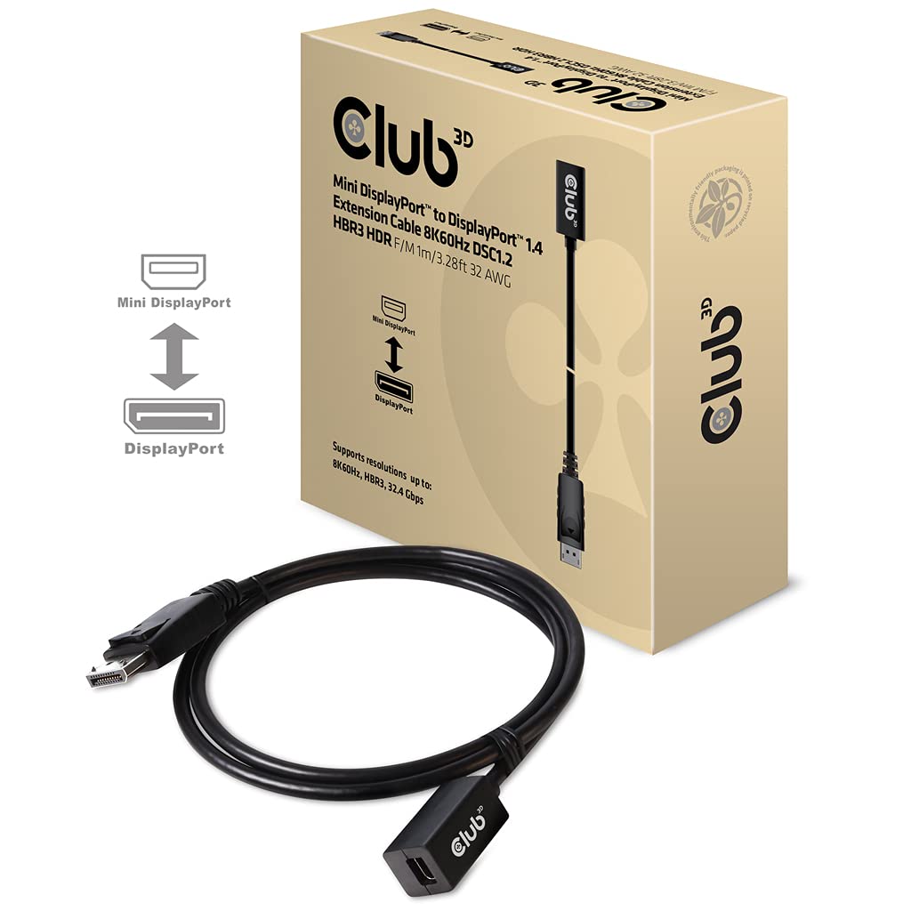 Club 3D Mini DisplayPort™ to DisplayPort™ 1.4 Extension Cable 8K60Hz DSC1.2 HBR3 HDR B/St 1m