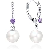 JO WISDOM 925 Sterling Silver Freshwater Pearl Hoop Earrings with Dangle Real Pearl,Simulated Pearls