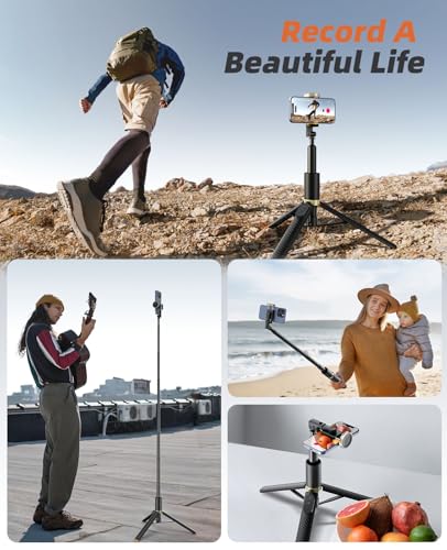 Vimose Phone Tripod & Selfie Stick with Remote, Portable, Lightweight for Video Recording Vlog, Extendable Travel Tripod Stand Compatible with iPhone Android, Black, 62"