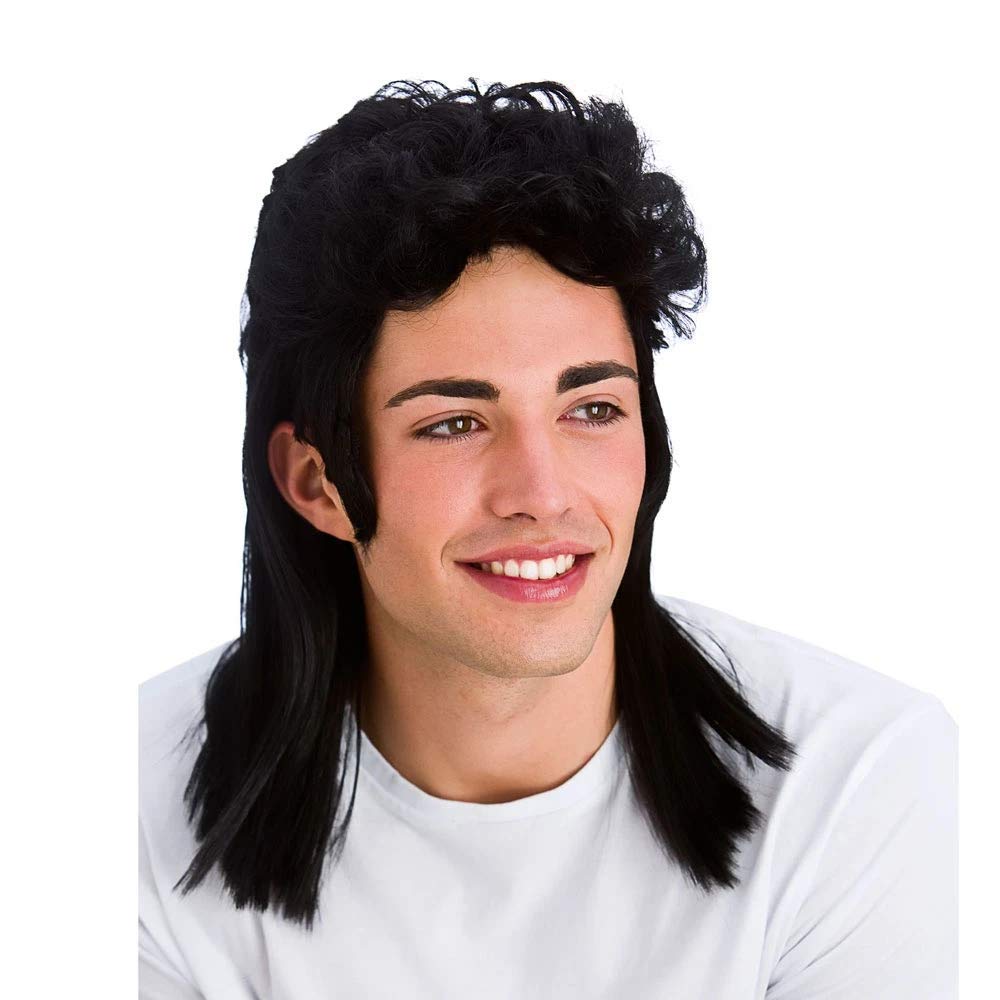 Wicked Costumes Adult Black 80's Mullet Fancy Dress Wig