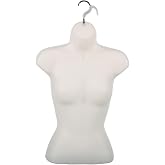 SSWBasics Female Shatterproof Molded Frosted Shirt Form With Hook | Pin and cinch tops on the half-round open-back shell; includes a double swivel hanger and lays flat against display walls.