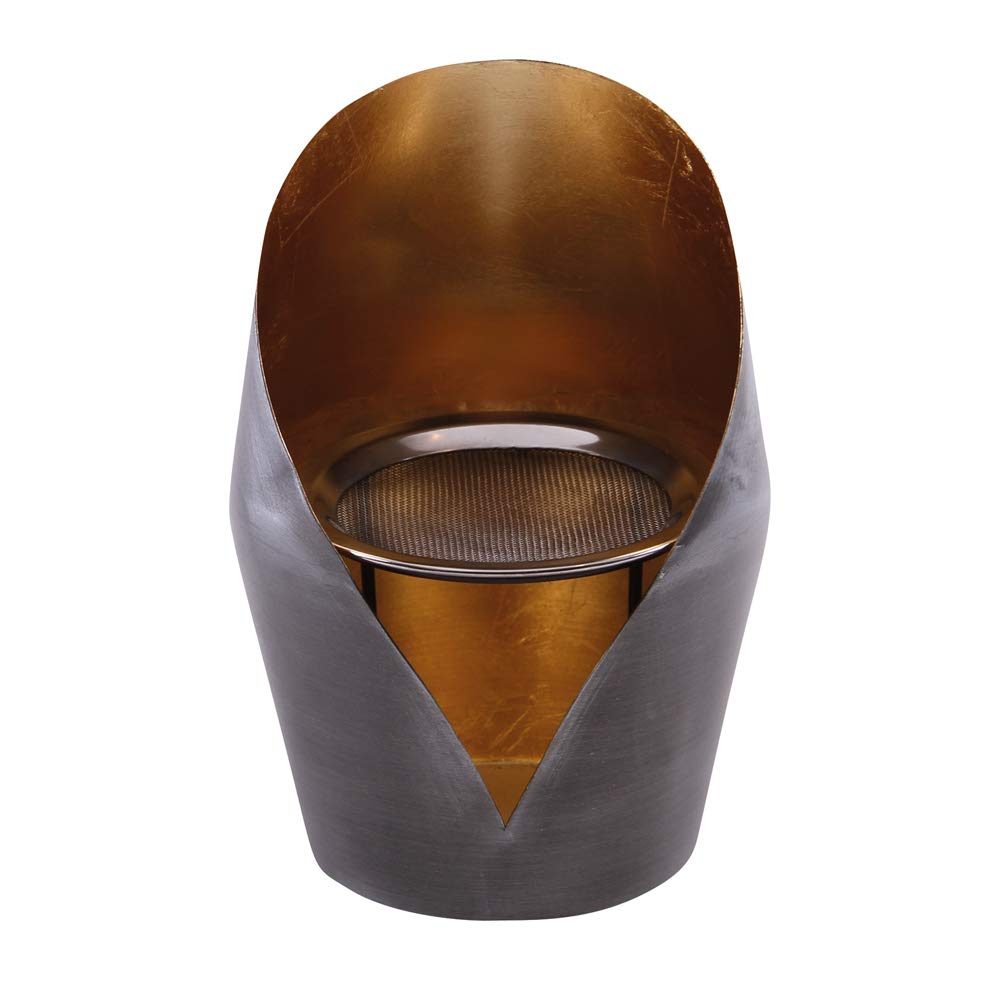 Merath Candle Holder and Incense Burner, Gold, Brass, Antique/Laminated, Height 15.5 cm, Diam. 10.5 cm, with Stainless-Steel Sieve, Diam. 9 cm
