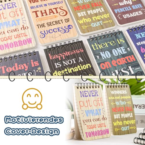 HAKACC 8 Stück Pocket Notizbuch, 50 Blatt Spiral-Notizblock Mini Notizblock Spirale Notizbuch Inspirierende Notizblöcke Mini Motivierendes Notizbuch Liniertes für Schule Büro Heim Reise