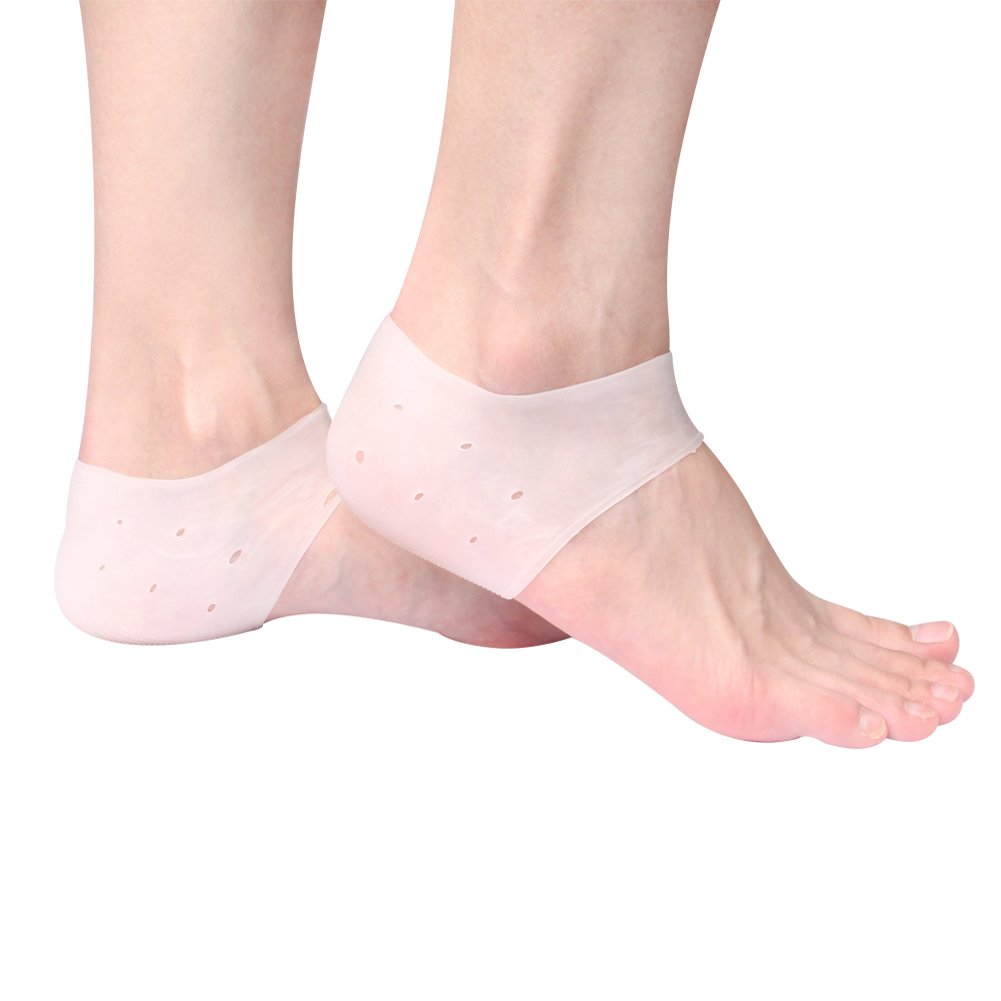 Silicone Cracked Heel Protectors Sleeve - Moisturizing Gel Feet Heel Spur Pads Socks for Relief Heel Pain & Plantar Fasciitis - 1 Pair (1.5mm, White)