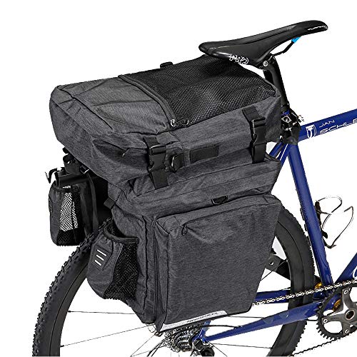 WOTOW Bike Pannier Trunk Bag, 36L Roomy Bicycle Storage Panniers 3 in 1 Multi Function Rear Seat Carrying Pack w/Bottle Holder Rear Light Clip for Commuter Cycling Hiking Travelling Camping