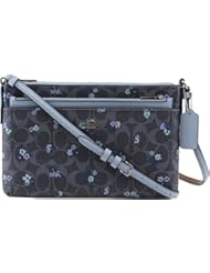 Shoes: Coach Womens Printed Floral Signature C logo EW Pop-Up Pouch Crossbody, Style F59841, Silver Denim Multi
