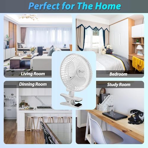 Comfort Zone Portable Clip on Stroller Fan, 6 inch with Fully Adjustable Tilt, Quiet 2 Speed Bedside Fan, Mini Desk Fan, Table Fan, Easily Clip on to Desk, Stroller or Bedroom Nightstand, Black