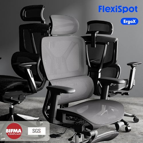 FLEXISPOT ErgoX Ergonomic Office Chair with Footrest for Home Office, Desk Chair with 3D Armrests, 3D Headrest, 5D Adjustable Backrest, Breathable Seat, Maximum Load 136 kg,Mesh Office Chair,Black