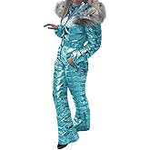 Aurgelmir Womens Winter Ski Suit Fur Collar Coat Windproof Waterproof Warm Ski Jumpsuit Snowsuits