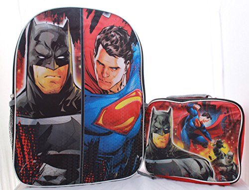 Batman vs Superman Backpack School BookBag with Lunch Box Set