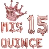 KUNGOON Mis Quince 15 Balloon Set,Girl's 15th Birthday Crown Theme Party Decor,for Quinceanera Birthday Party Decorations (Rose Gold)