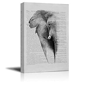 Canvas Wll Art - Double Explosure of an Elephant on Vintage Newspaper Background - Giclee Print and Stretched Ready to Hang - 12"x18"