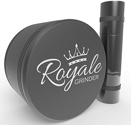 Royale Grinder 4 Piece, 2.5 Inch Herb Grinder with Pollen Catcher and Pollen Press, Dark Grey