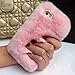 Fuzzy Green Limited Luxury Women Girly Cute Bling Diamonds Bowknot Design Fluffy Soft Warm [Genuine Rex Rabbit Fur] Protective Case Back Cover for Apple iPhone 5 5S SE -Pink