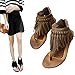 Odema Womens Flat Sandals Thong Sandals Faux Suede Tassel Zip T-Strap Sandals