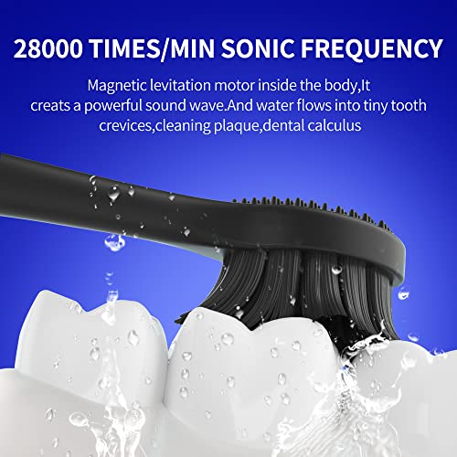 SmartSonic+ Spazzolino Elettrico, Spazzolini Elettrici Sonici Spazzolino Elettrico Ricaricabile con 3 Modalità,2 Testina di Ricambio (Nero)