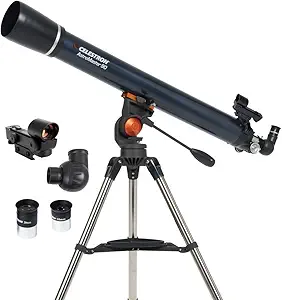 Celestron - AstroMaster 90AZ Refractor Telescope - Refractor Telescope for Beginners - Fully-Coated Glass Optics - Adjustable-Height Tripod - BONUS Astronomy Software Package