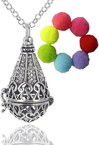 Sharefashion Copper Teardrop Water Drop Flower Rhinestone Cone Locket Necklace Essential Oil Aromatherapy Diffuser (Silver)