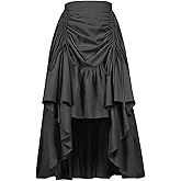 Qosivfey Women's Long Dress Gothic Steampunk Victorian Renaissance High Low Skirt