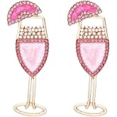 Sparkling Champagne Wine Glass Drop Dangle Earrings Cubic Zirconia Pink Crystal Faux Pearl Enamel Goblet Cup Dangling Earring Cute Jewelry Jewelry Gifts for Women Cocktail Party