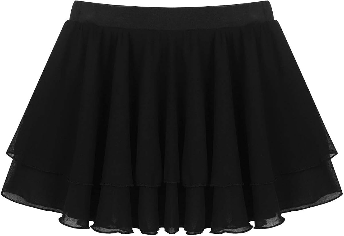 moily Little Big Girls 2 Layers Chiffon Ballet Dance Mini Skirts with Elastic Waistband Basic Pull-On Dress: Clothing