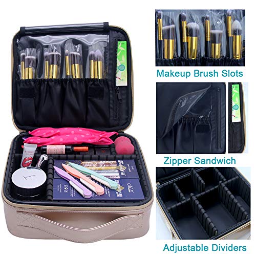 Makeup Travel Case, Makeup Bag Train Case Make Up Organizers And Storage for Cosmetics Jewelry Electronics with Adjustable Shoulder Strap Rose Gold