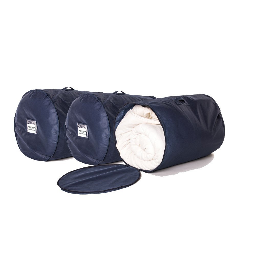 HangerMaster DUVET STORAGE BAG - Navy 3 Pack. Large Size Fits King Size Duvet & 2 Pillows. Moth & Dust Proof. Use to Store or Transport Clothes, Bedding, Bed Linen etc