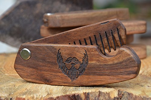 Wooden Hair Comb Folding Man Grooming kit Beard Hair Brush Anniversary Gift for Husband Moustache Walnut - Thumbnail 3