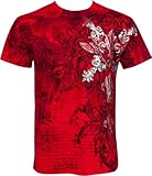 TG327T Vines and Fleur De Lis Metallic Silver Embossed Short Sleeve Crew Neck Cotton Mens Fashion T-Shirt – Red / Medium, Online Clothing Store