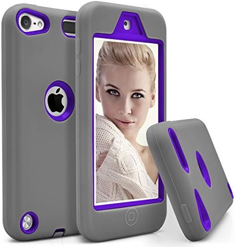 iPod 6 case,iPod 5 case,iPod Touch 6 &amp; 5 Case, MagicMobile Hybrid [Heavy Duty] Dual Armor Case For Apple iPod Touch 6th Generation Shockproof Slim Impact Resistant Silicone Hard Plastic /Gray - Purple