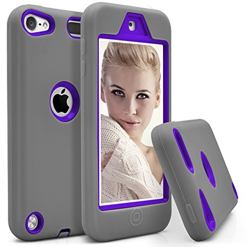 iPod 6 case,iPod 5 case,iPod Touch 6 &amp; 5 Case, MagicMobile Hybrid [Heavy Duty] Dual Armor Case For Apple iPod Touch 6th Generation Shockproof Slim Impact Resistant Silicone Hard Plastic /Gray - Purple