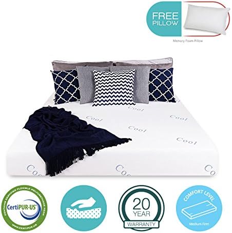 8" inch COOL & GEL Memory Foam Mattress - Triple-Layered - Certipur-US Certified - Medium Firm - 20-Year Warranty - Twin Xl - with FREE PILLOW