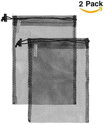 Linen and Bags Stuff Sack 11" x 16" Nylon Mesh Bags 2 Pack (Black)